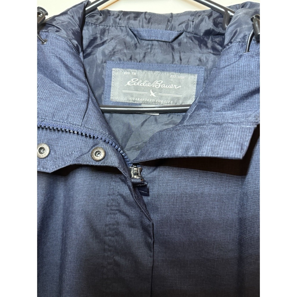 Eddie Bauer Weatheredge Rain Coat Hooded Blue Gray Women's M Zipper & Snap Close - Picture 2 of 6